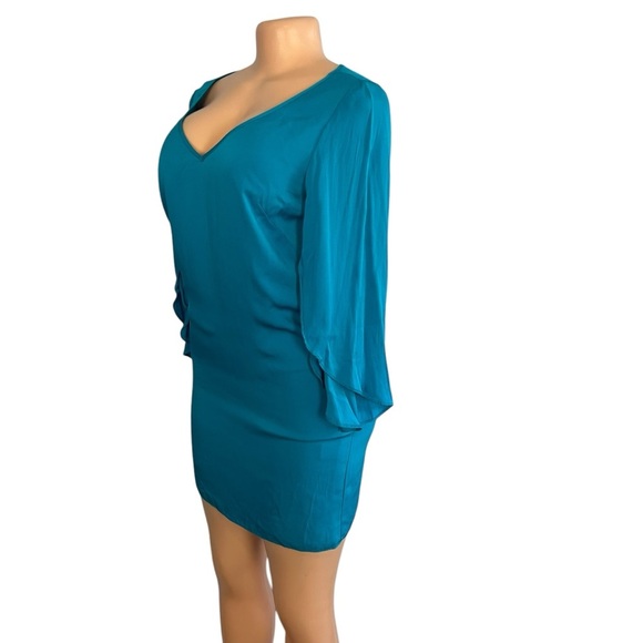 MILLY Aqua Stretch Silk Flutter Sleeve Butterfly Mini Dress - Picture 8 of 10